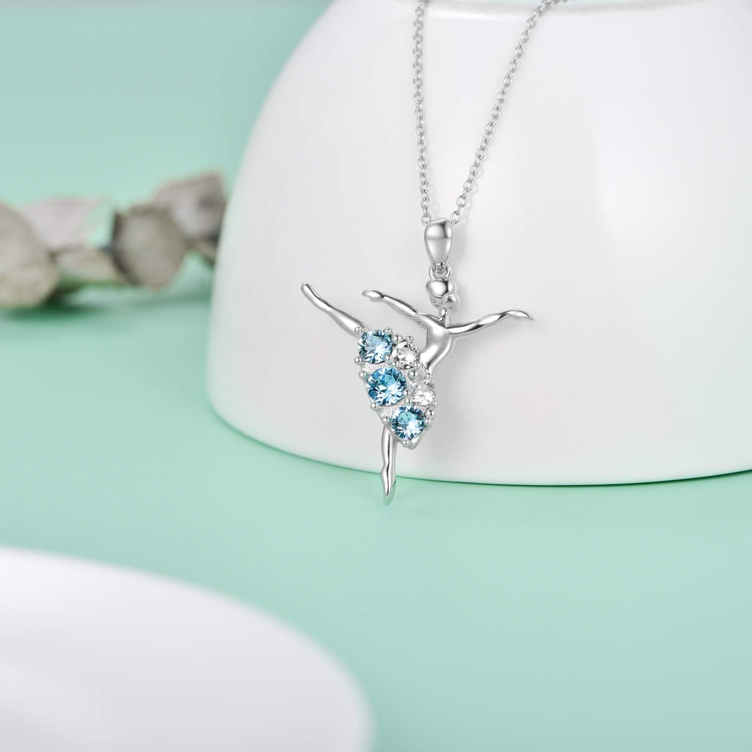 AOBOCO Ballerina Necklace 925 Sterling Silver Dancer Pendant Embellished with Birthstone Crystals from Austria, Christmas Ballet Recital Themed Dancer Gifts for Women - Image 3