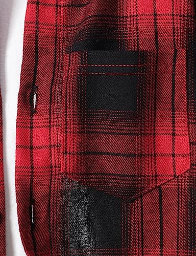 Image of Little Boys Two Pieces Outfit Kids Plaid Color Front Button Down Hoodie Sweatshirt and Jogger Sweatpants Sets
