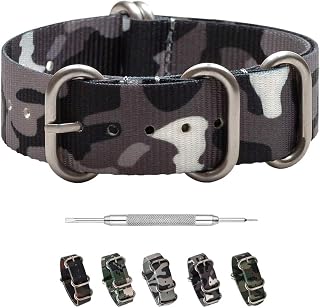 Camo Watch Band - Heavy Duty 5-Ring Zulu Hardware - Ballistic Nylon One-Piece Military Watch Straps - Choice of Color & Width - 18mm, 20mm or 22mm