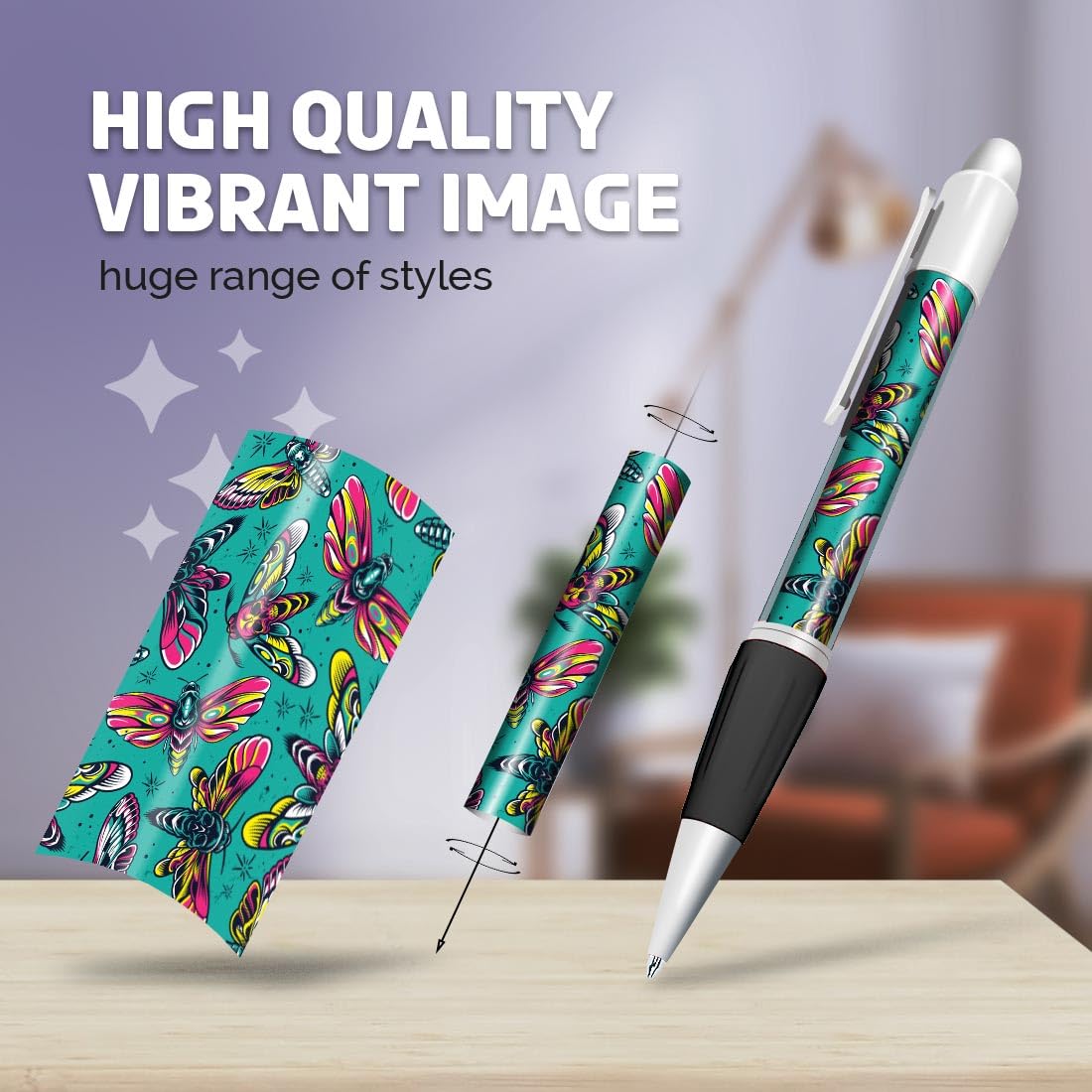 Set of 4 White Ballpoint Pens (Photo Insert) - Death's Head Hawkmoth Moth Horror - Soft Feel Finger Grip #52805 - Image 2