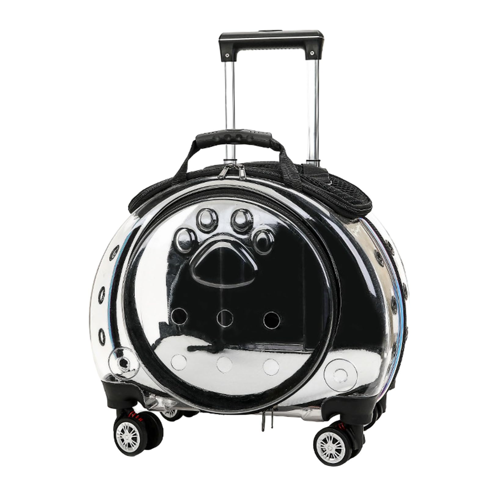 Mochila transportadora transparente para mascotas con ruedas de carrito, perros, gatos, loros, conejitos en tamaño pequeño, ideal para viajes, paseos color negro