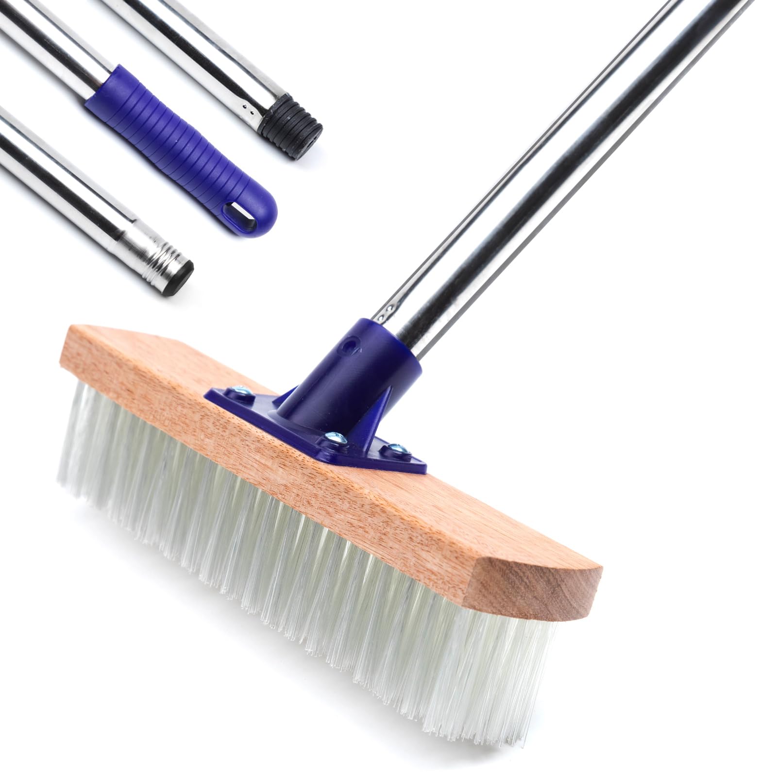 MEIBEIDeck Brush with Long Adjustable Handle 57" Heavy-Duty Stiff Bristles Floor Scrubber Deck Grout Brush for Cleaning Patio Garage Deck Concrete Wood Stone Tile Floor