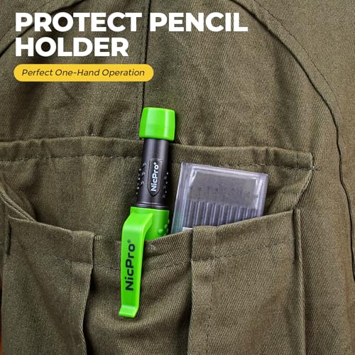 Nicpro Zimmermannsbleistift mit Spitzer, CP3000 Zimmermanns-Druckbleistift mit 19 Minen, Tieflochmark für den Bau, robuster Konstruktionsbleistift, Holzbearbeitungswerkzeug für Architektenmarkierungen