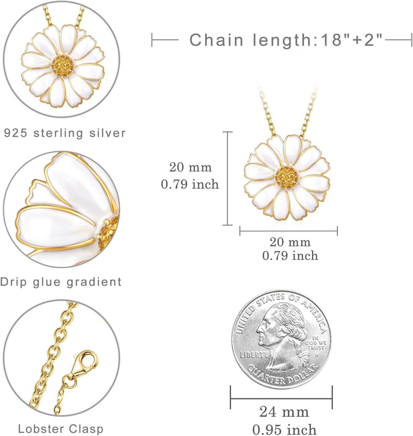 Daisy Necklace for Women 925 Sterling Silver Daisy Jewelry Gifts for Women Flower necklace FLower Jewelry Pendant - Image 4