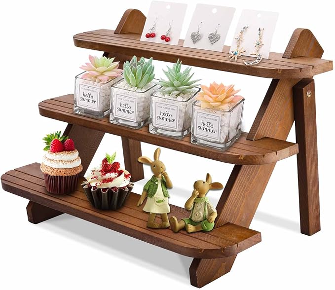 Jewack Wooden Display Riser,3 Tier Earring & Ring Display