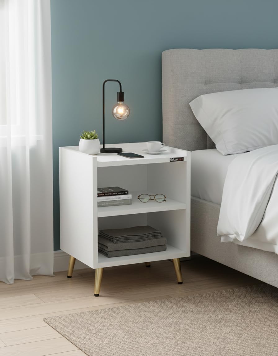 2-Tier Wooden Side Table – Bedside Nightstand & End Table with Storage Shelf for Bedroom, Living Room & Hallway | Compact & Durable Design (L 40 x B 40 x H 52 cm) (White)-image-24