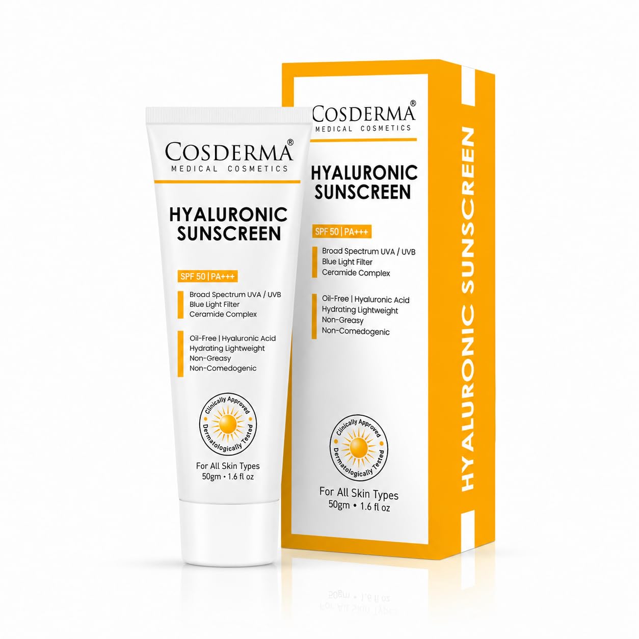 Hyaluronic Sunscreen SPF 50 PA+++ | Broad Spectrum UVA/UVB & Blue Light Protection | Oil-Free Hydrating Gel with Hyaluronic Acid, Ceramide Complex, Aloe Vera & Witch Hazel | No White Cast 50gm