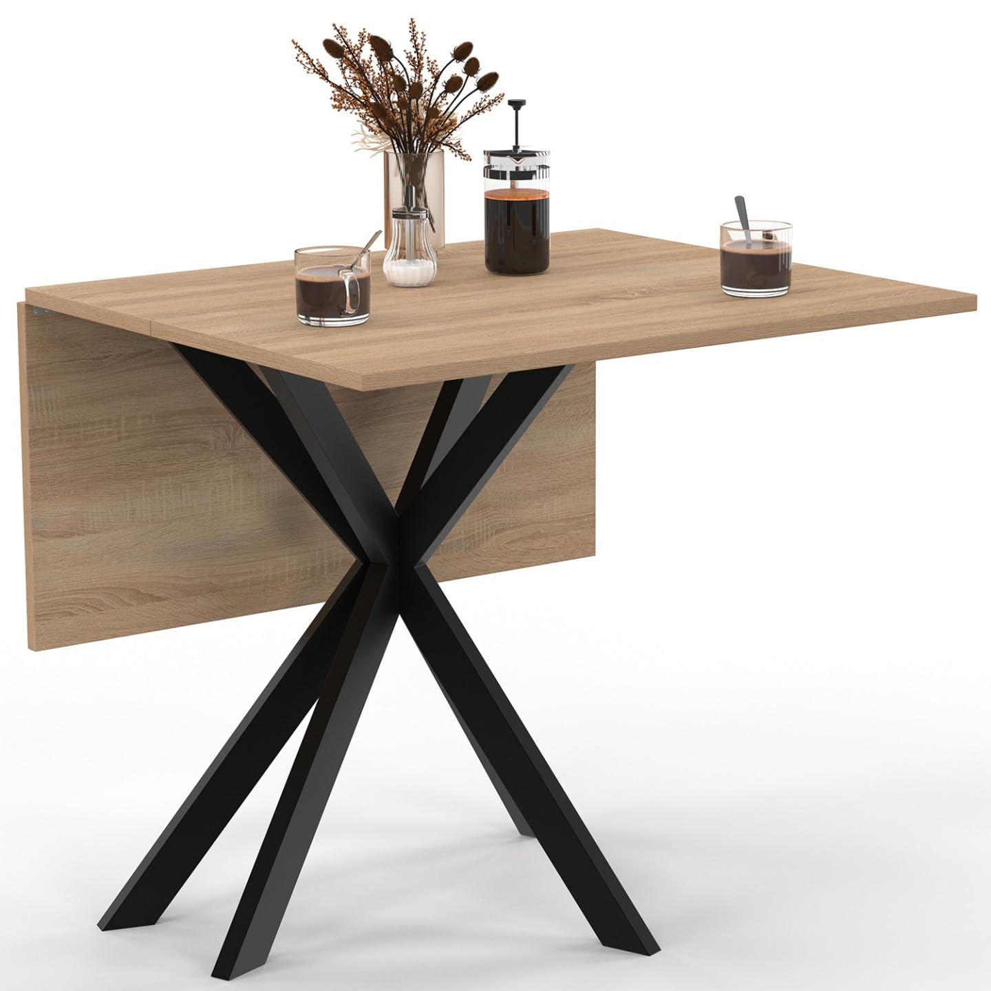 IDMarket - Table Console Pliable Alix 2-4 Personnes Pied araignée Bois et Noir 103 x 76 cm