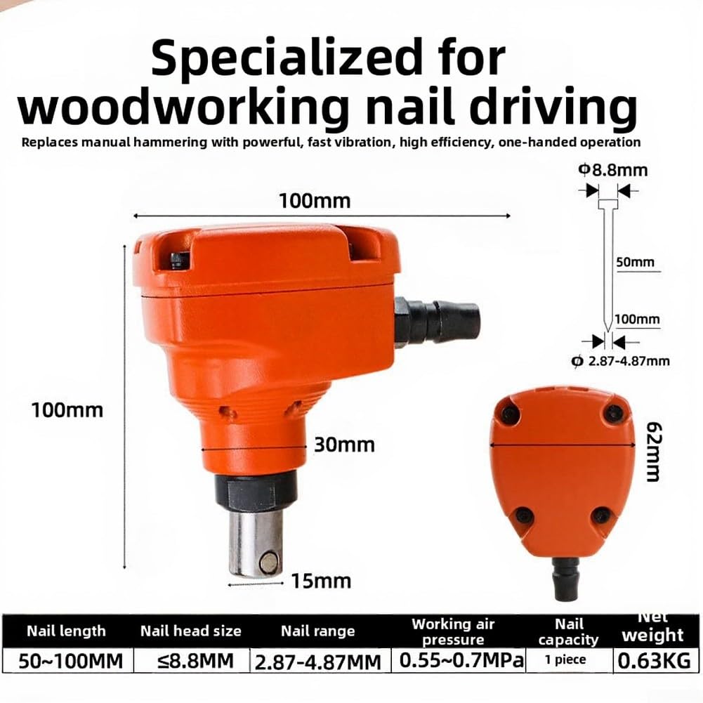 Besttoolifes - Mini martillo neumático para carpintería, destornillador de uñas con una sola mano con cabeza magnética, rango de clavos de 50-100 mm, presión de aire de 0.55-0.7 MPa