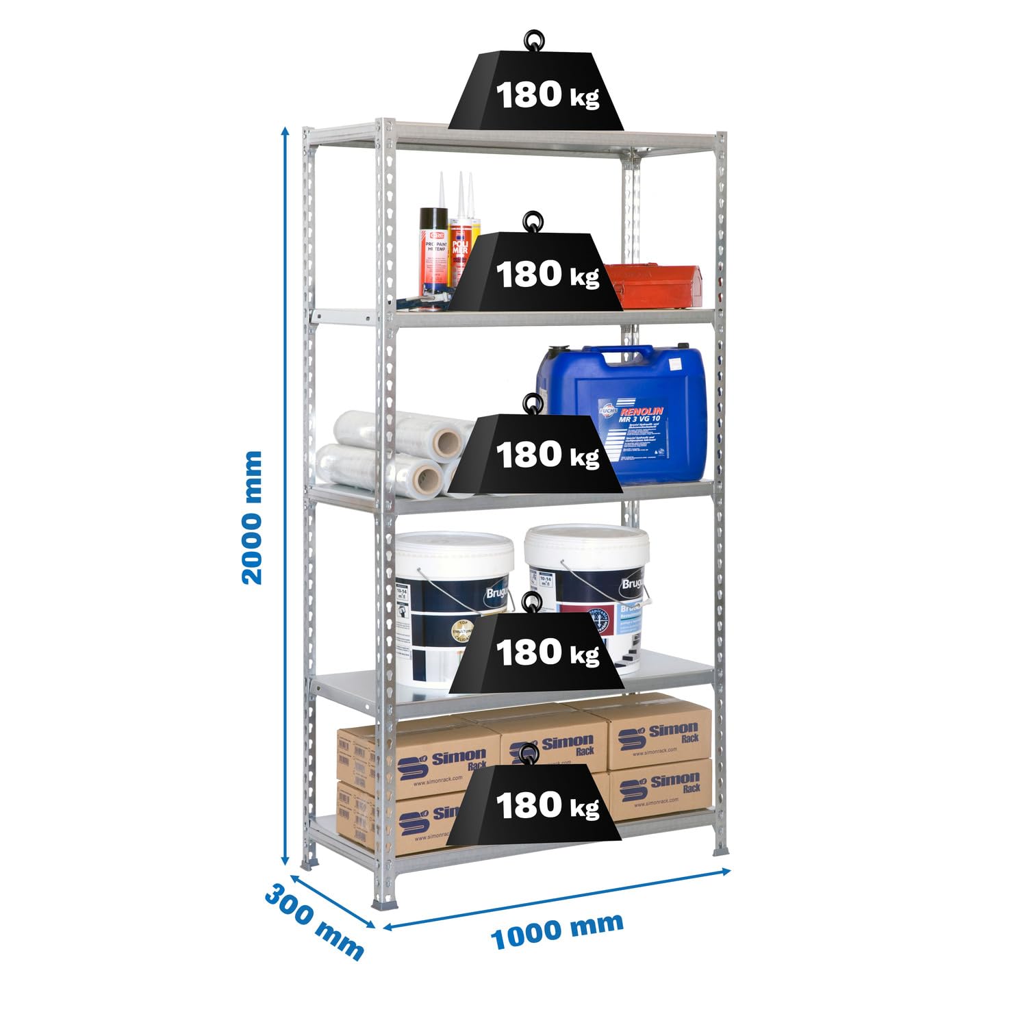 Simon Rack Étagère Rangement Et 5 Niveaux, 180 Kg | WhichOne