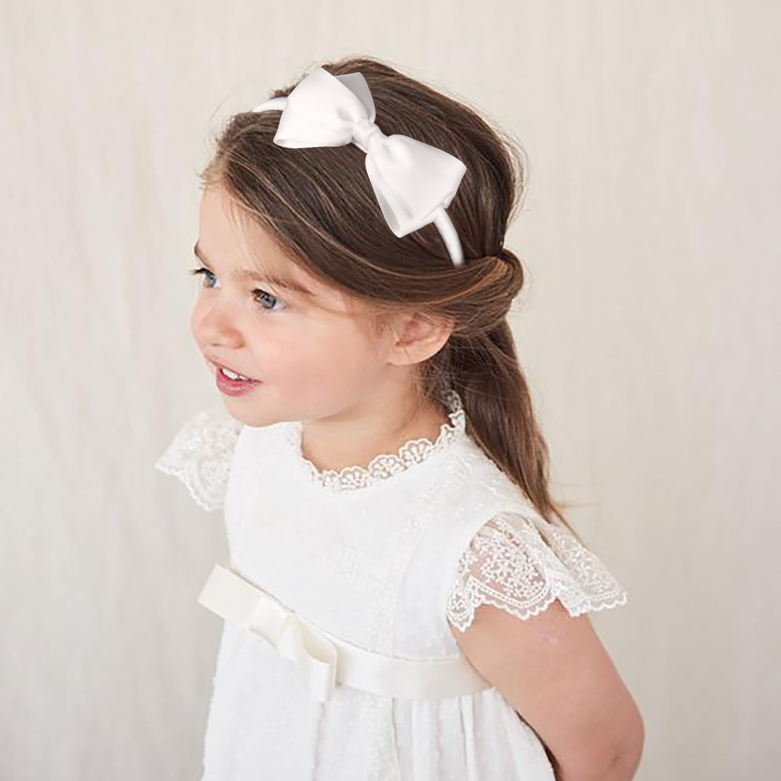 White Hair Accessories Set with Headbands and Clips Amazon.com : DEEKA White Bow Headband & 2 Pcs Satin 4 Inch  main image 2