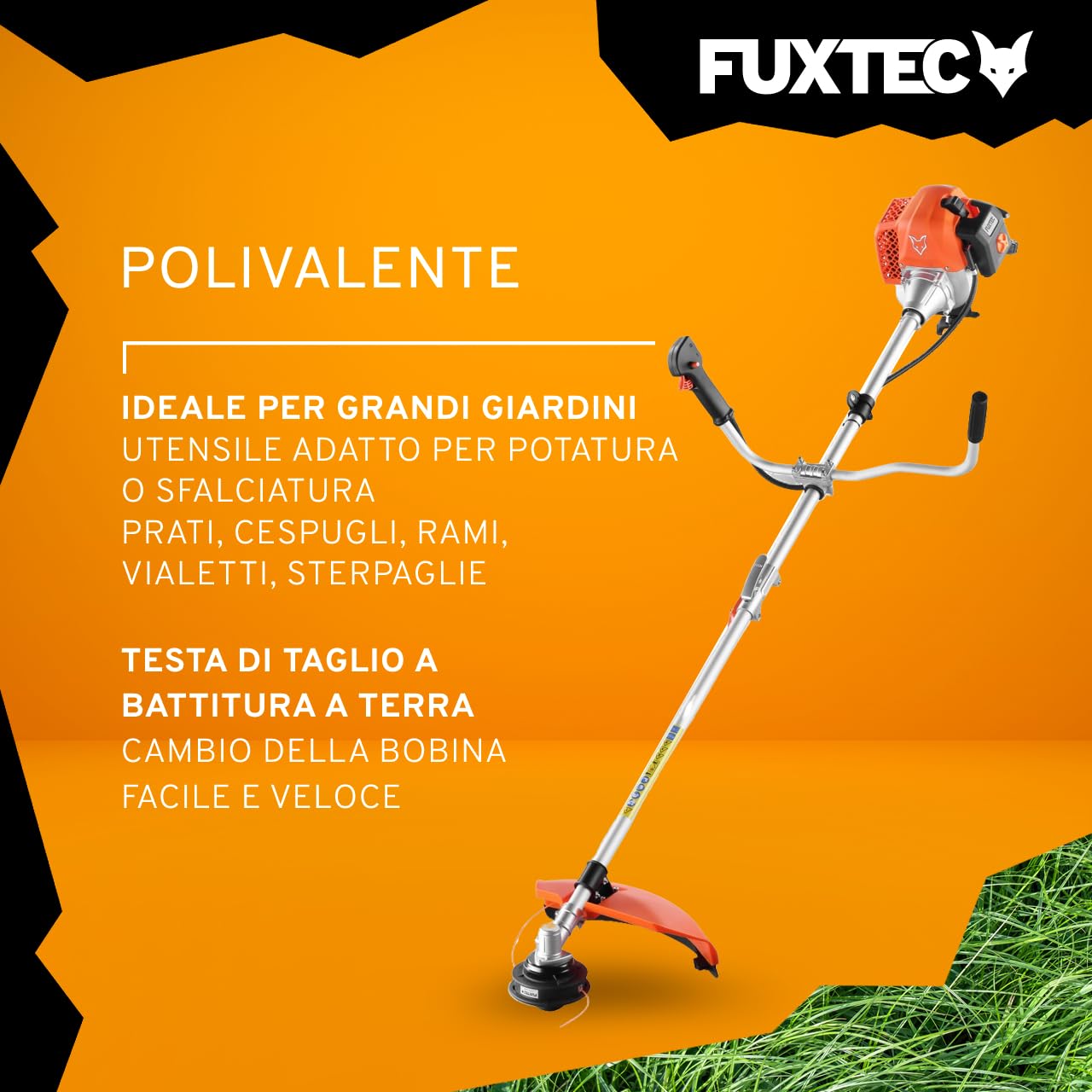 FUXTEC Decespugliatore a scoppio FX-MS162 - Motore 2 tempi 62cc - Testina a filo e lama in metallo - Impugnatura doppia ergonomica - Serbatoio 1L - Sistema antivibrazione - Tracolla inclusa