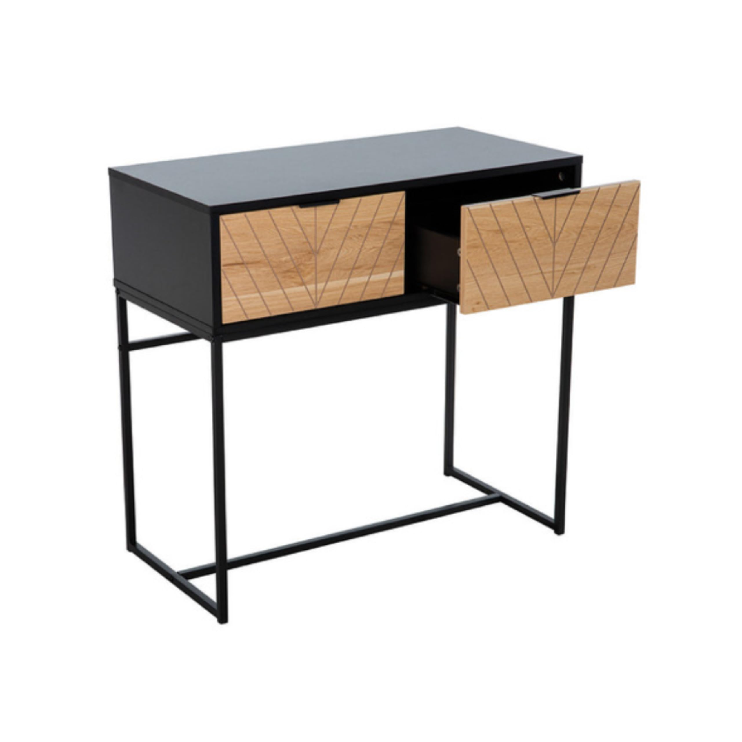 Console nera con frontale a spina di pesce rovere