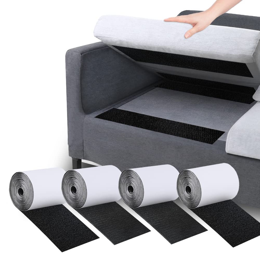 Coussin antidérapant, ruban auto-agrippant roulé avec adhésif pour réduire efficacement le glissement des coussins de canapé (10 cm x 6 m, noir)