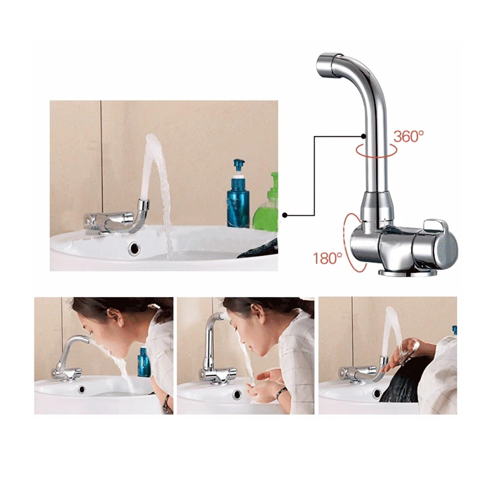 Grifos mezcladores para Fregadero Grifo de Cocina Moderno con rotación 360 Grados RV Monomando Lavabo baño Montaje en Cubierta modificación (007)
