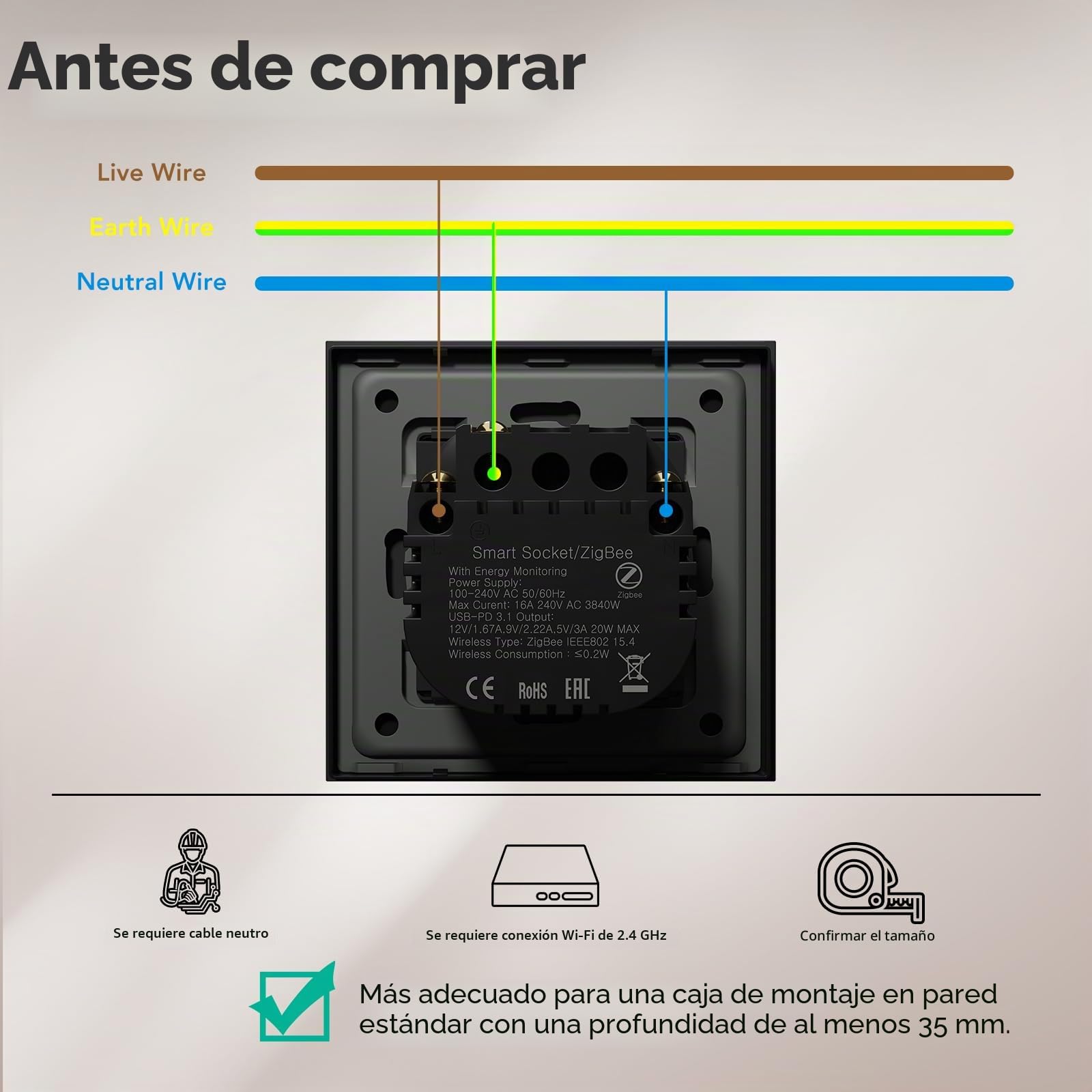 BSEED Enchufe ZigBee con Cargador Rápido USB C 20W con Medición de Corriente,Schuko WLAN Empotrada para Alexa/Google Home, Enchufe Inteligente 16A,1 Gang Negro(Requisito del Gateway Hub)