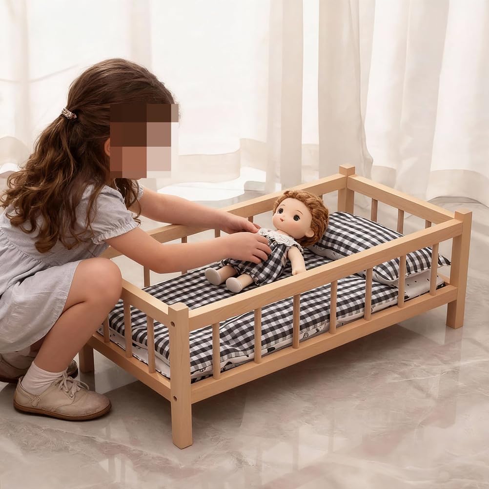 Letto per Bambole in Legno Giocattolo di Finzione, Giocattolo di Gioco di Ruolo Genitoriale