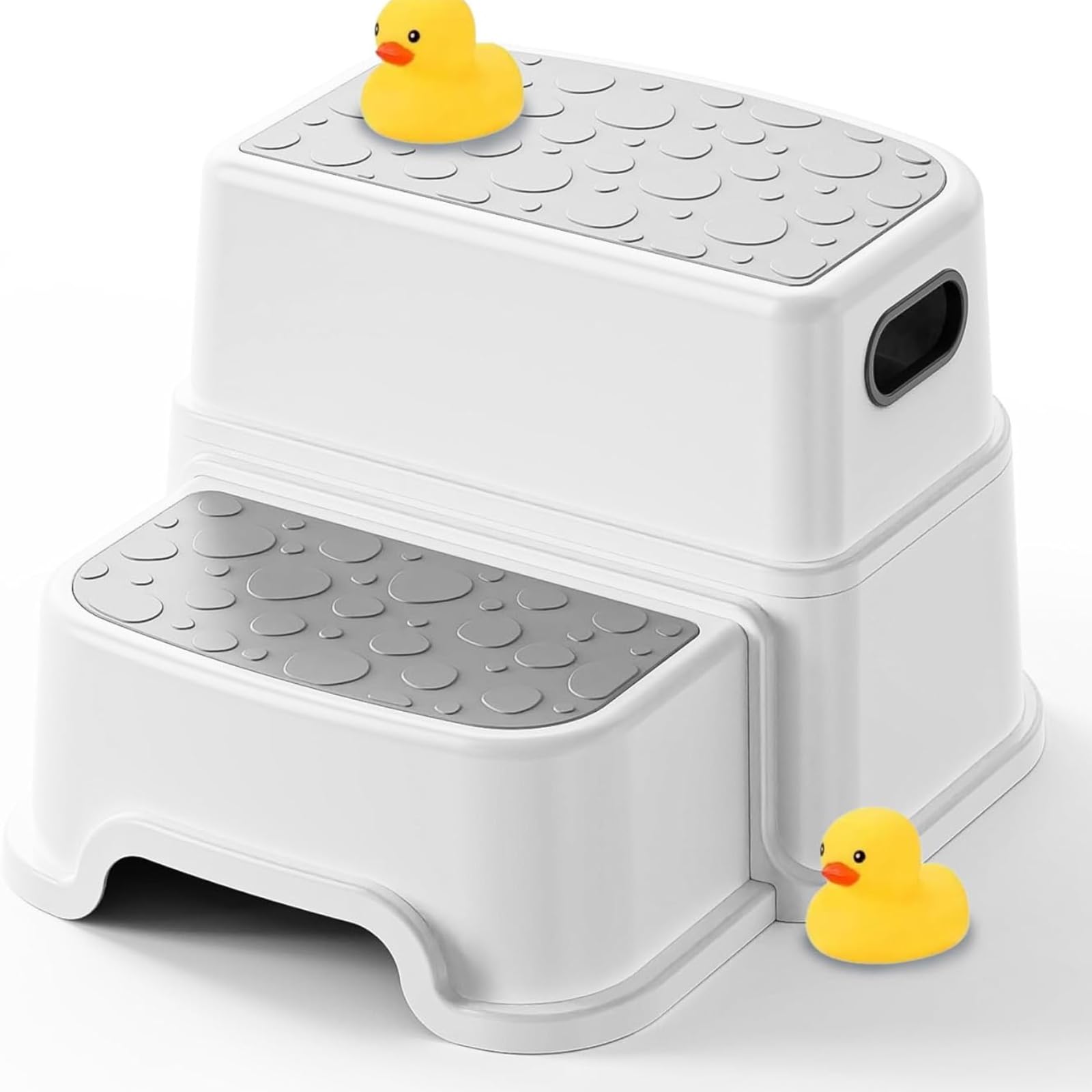UNCLE WU Toddler Step Stool for Potty Training, Bathroom Sink & Toilet - 2 Step Kids Poop Stool, Non-Slip Step Stool with Handles, Dual Height Stepping Stool for Kitchen Counter (Include 2 Ducks)
