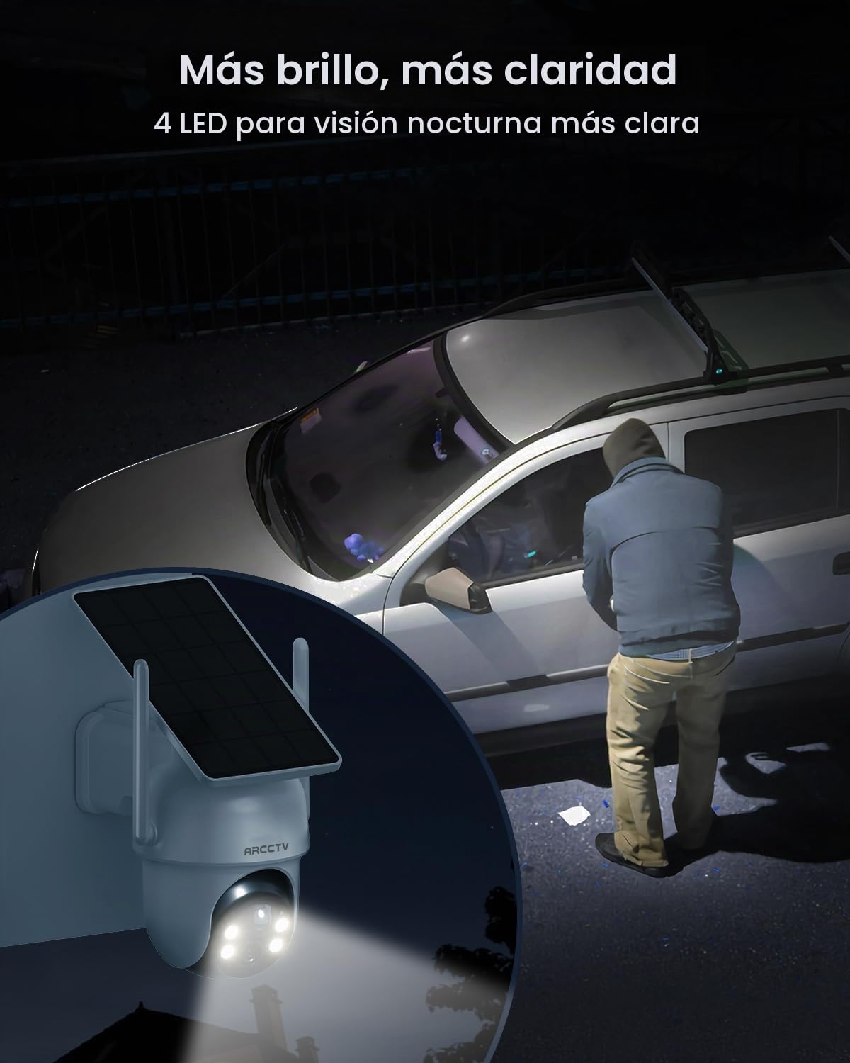 ARCCTV Cámara Vigilancia Exterior, Camara 360 Grados, 4 Unidades | Sin Suscripción, 360° PTZ, 4 Pantallas en 1, Detección de Personas, Visión Nocturna a Todo Color, con Tarjeta SD Incluida