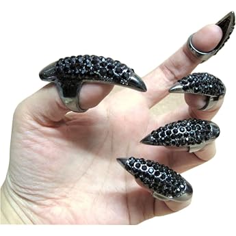 10 St ck 3 Gr en Gothic Punk-Stil falsche N gel Krallen Pfote Talon Finger Ringe Halloween Krallen N gel Gef lschte Falsche N gel Set Party Cosplay Schwarz