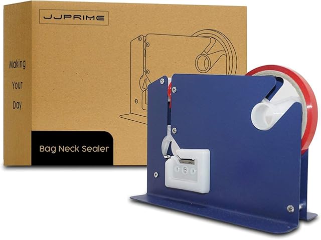 JJ PRIME - Blue Bag Neck Sealer PVC Tape | Food Bag Sealer | Fruit Veg Meat Ingredients Packaging Fit Up to 12mm Wide Tapes (Free 6 Rolls of Tapes)