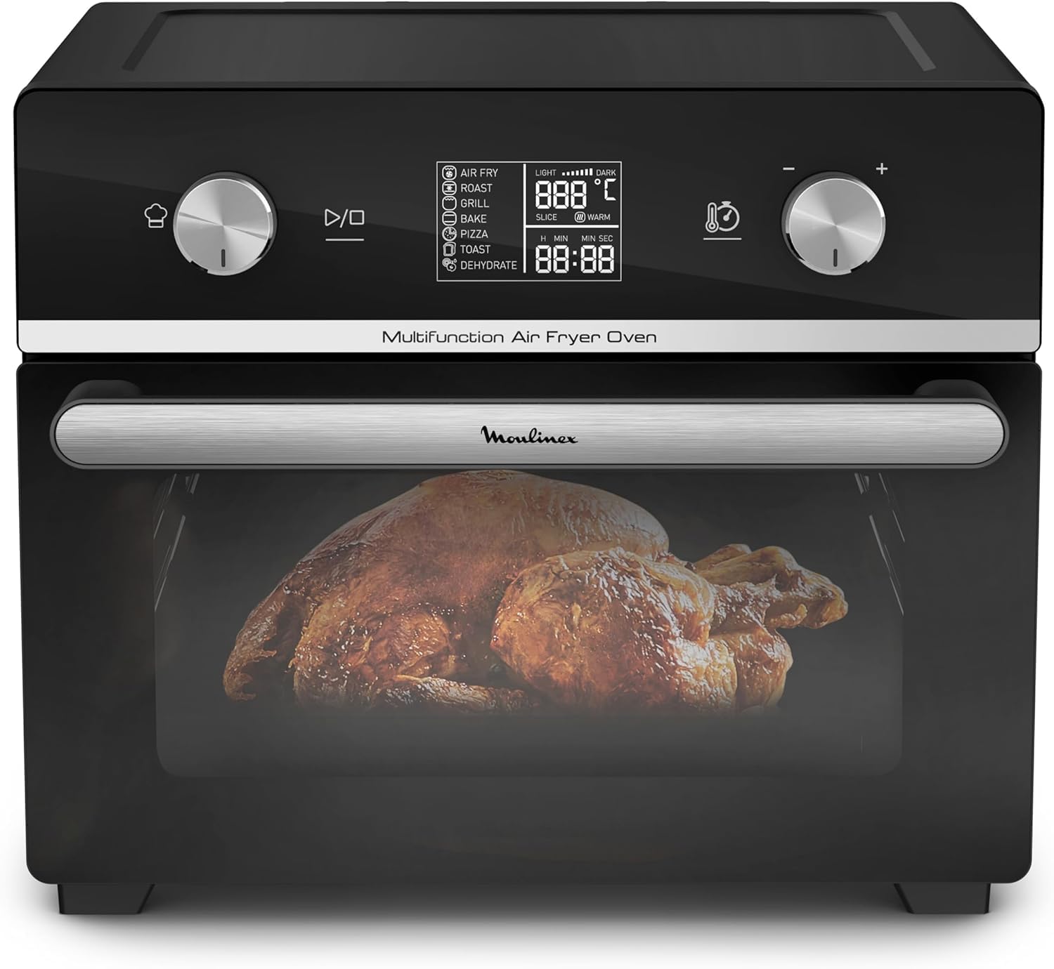 Moulinex Easy Fry Air Fryer Oven 20 L - Horno y freidora de aire, 20 L de capacidad, ahorra hasta un 70 % de energía, 10 programas automáticos, tecnología Extra Crisp, pantalla digital, negra, AL6058