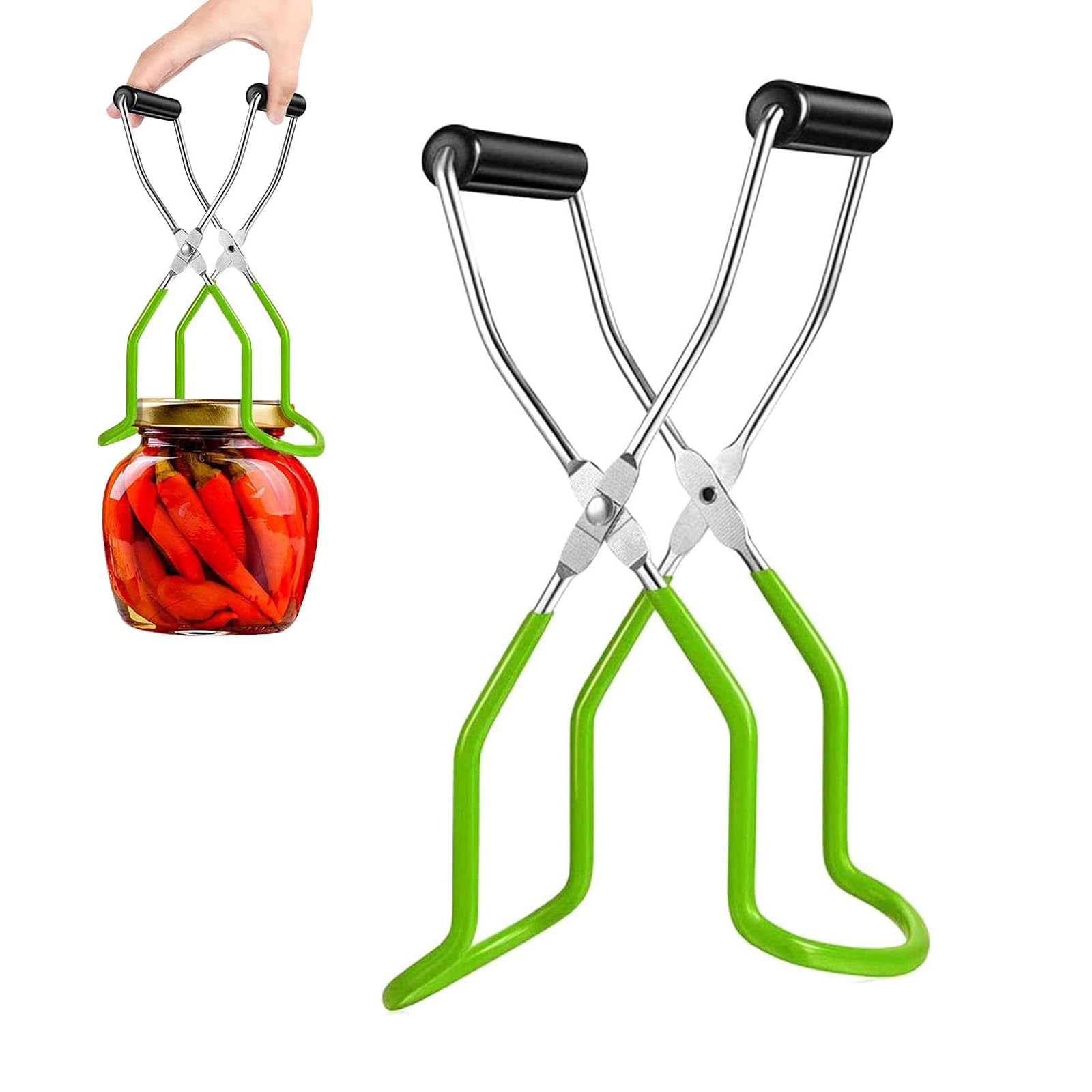 Elegital Canning Jar Lifter Tongs, Anti-Slip Stainless Steel Canning Jar Lifter with Safe Grip Handle for Canning Jars Mason Jars, Canning Jar Wide-Mouth Clip (Green)