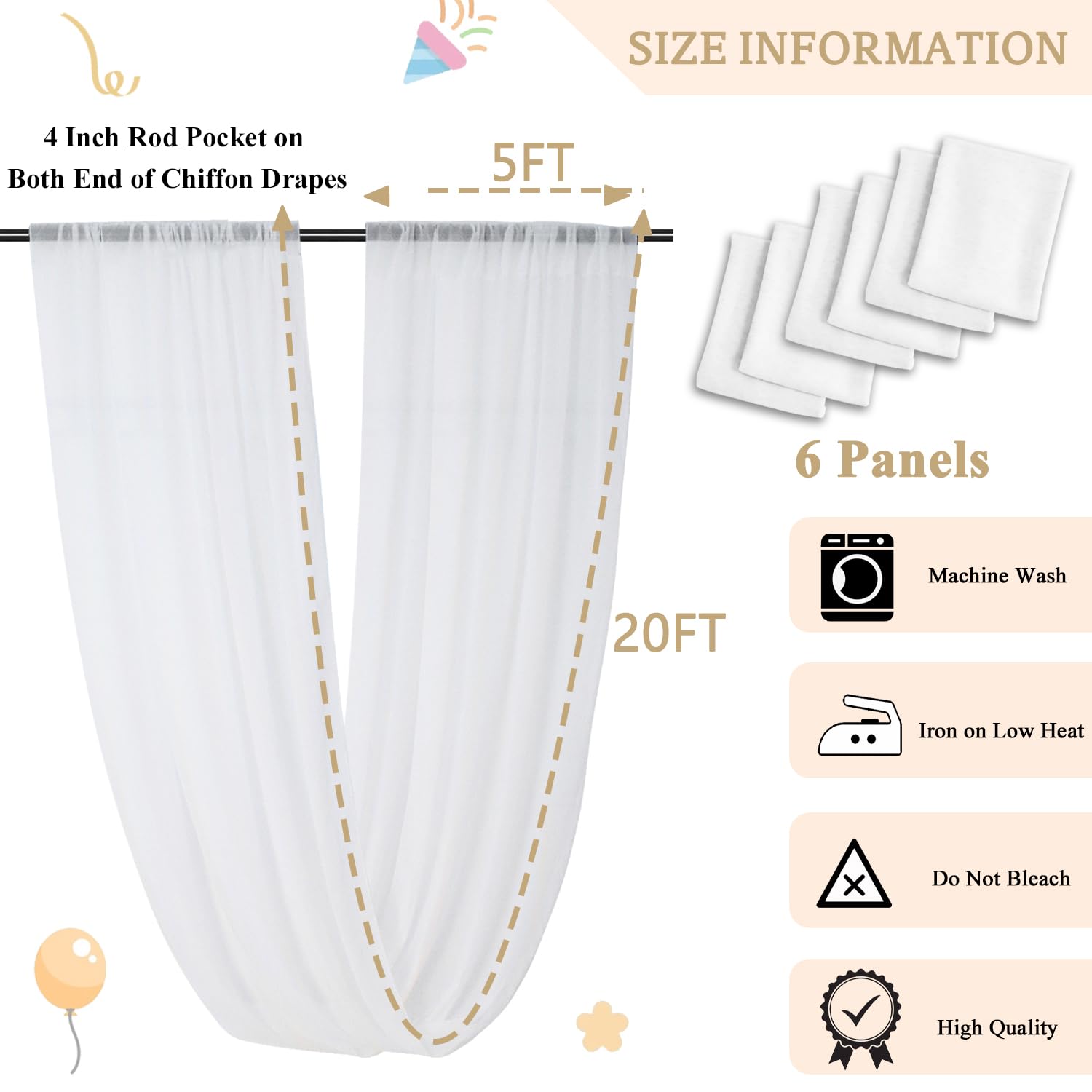 MODFUNS Weiße Deckenvorhänge für Hochzeiten, 15,7 x 6 m, durchscheinender Chiffon-Deckenvorhang, Hochzeitsbogen-Drapierstoff, Tüllvorhang, eleganter Schal, Drapierstoff für Brautparty, Babyparty,