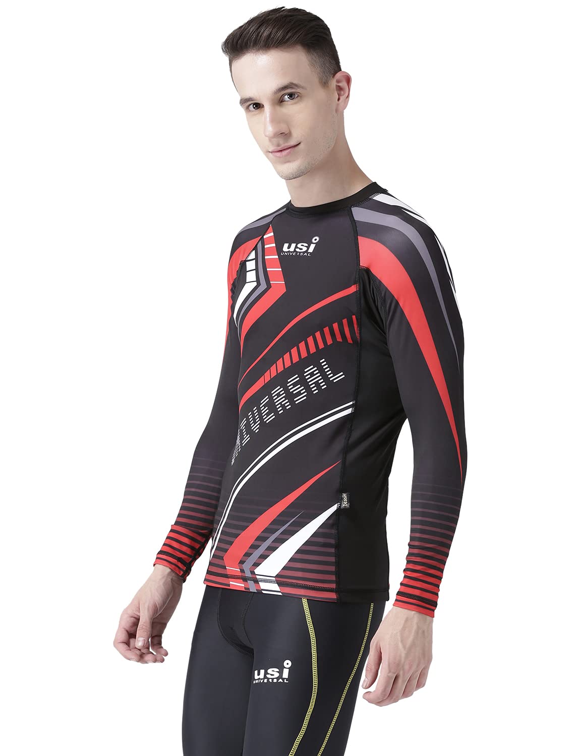 USI Universal Rash Guard for Gym, 411RRB Razor Rashguard for Running, Cycling, Swimming, Cricket, Basketball | Rashguard Swimming Costume for Men | Rash Guard for Men (Small, Black)