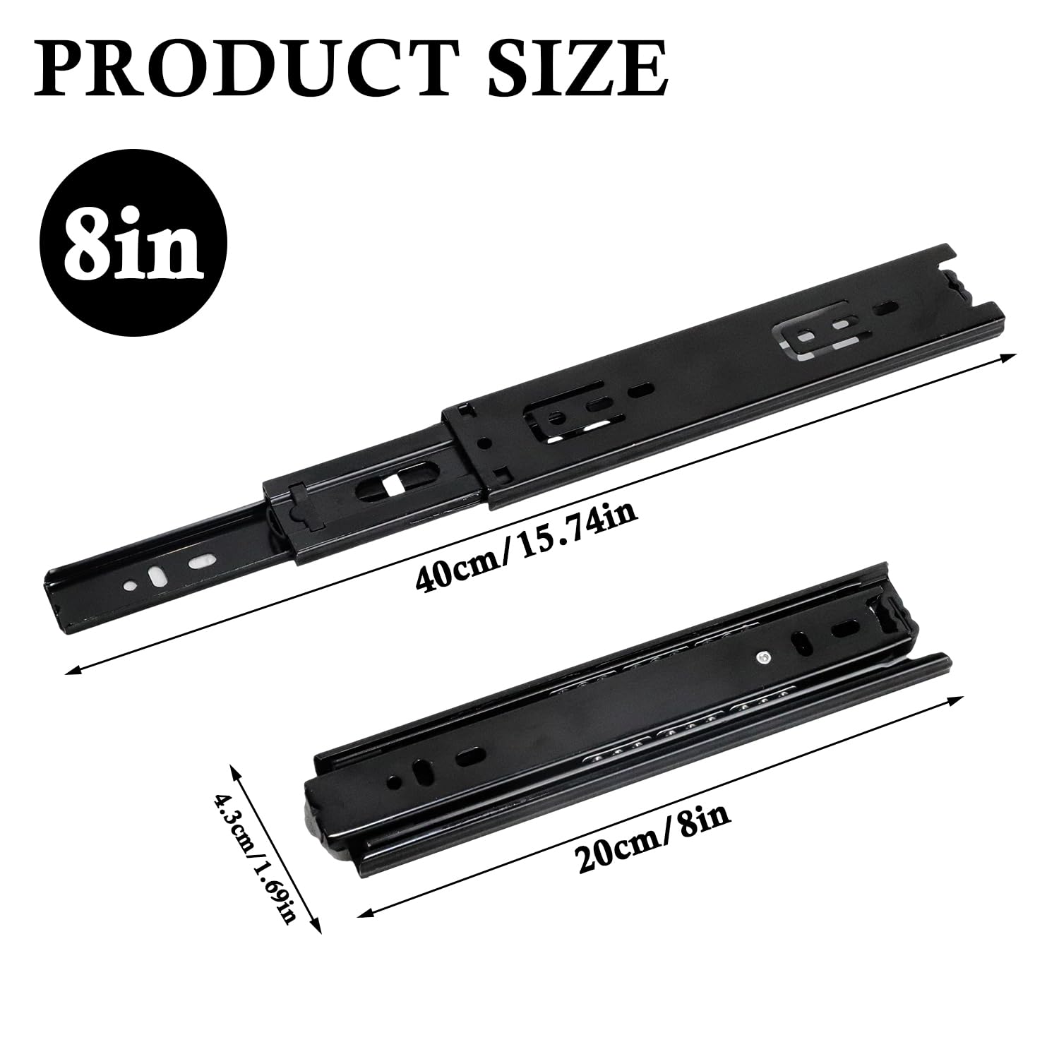 Prmape 2 Pcs Ball Bearing Drawer Runners 20cm, Ball Bearing Metal Black Runners Slides Rails Track - Image 3