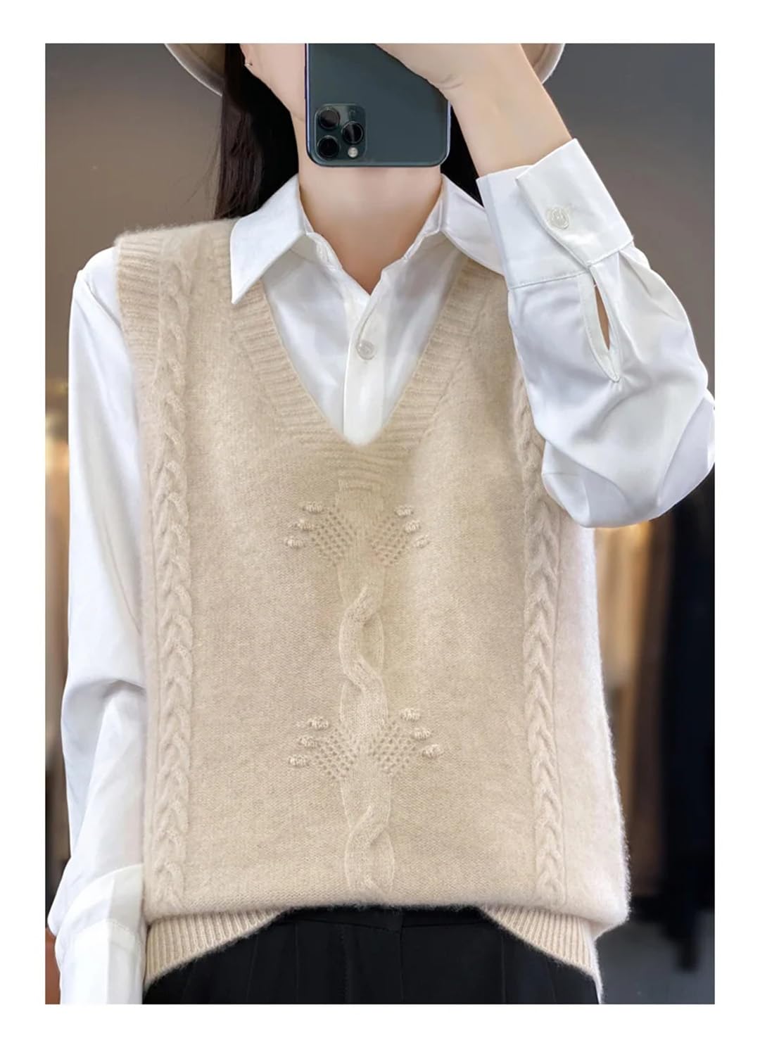 Gilet da donna senza maniche in lana casual con scollo a V stampato gilet lavorato