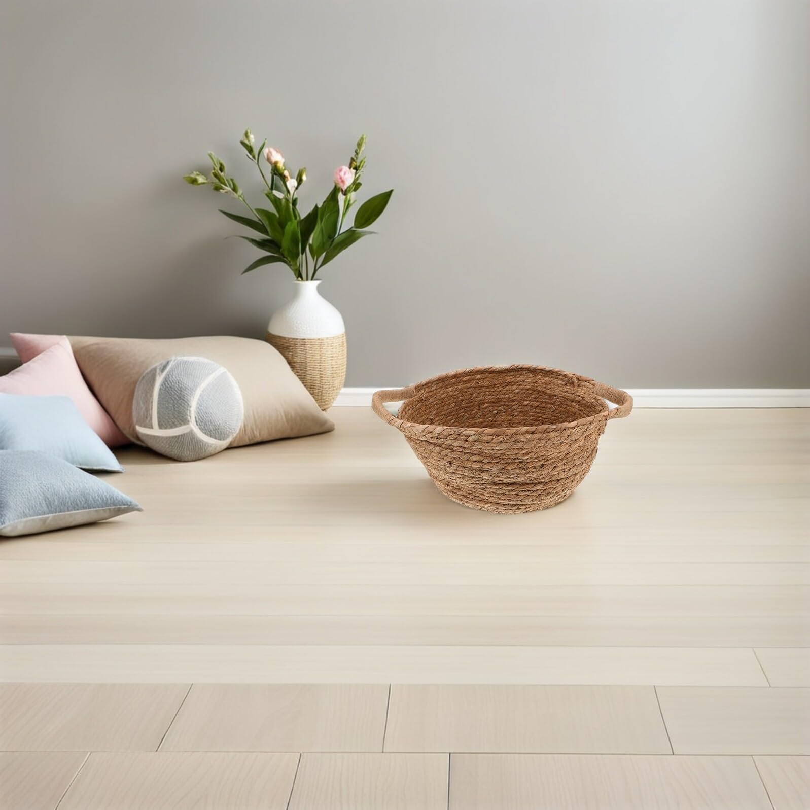 Cestino Fotografico Ragazzo Ragazza Intrecciato Mano con Manico Portatile e Versatile per Servizio Fotografico Decorazione Nursery e Regalo Shower Design Rustico Elegante