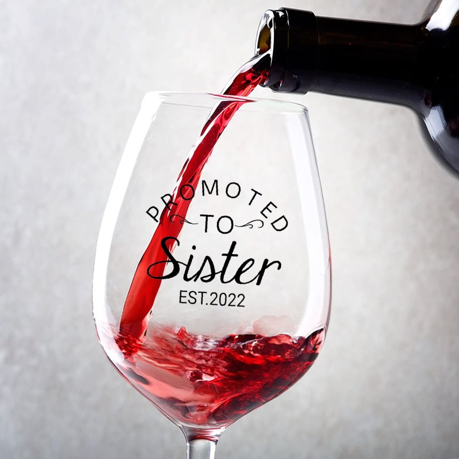 Verres à vin rouge gravés Promoted to Sister pour homme et femme