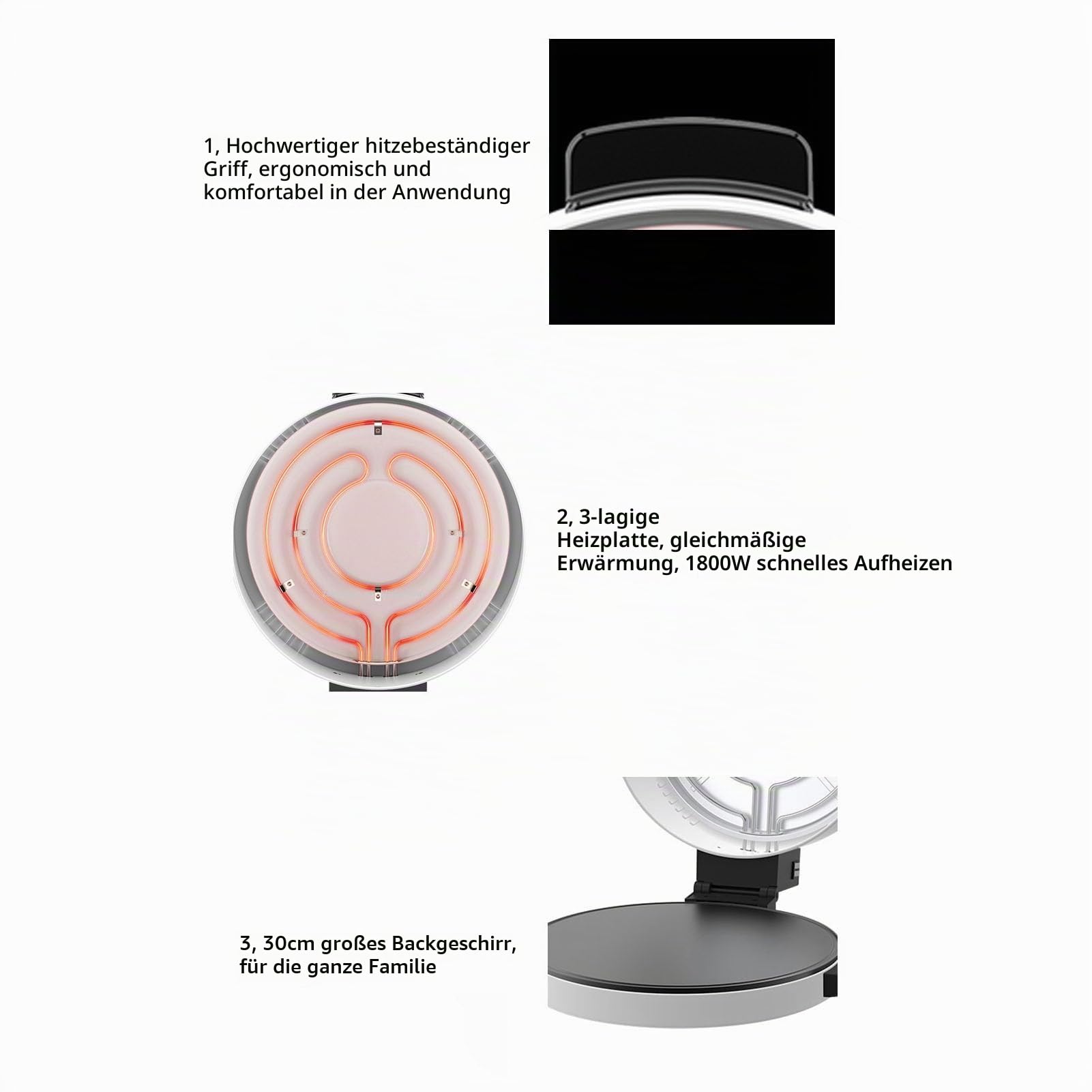 Pizza-Maker, 11,8-Zoll-Pizzamaschine, Neu Verbesserter Cool-Touch-Griff, Antihaftbeschichtete Platten, Pizzaofen, Calzone-Maker, Elektrischer Arbeitsplattenofen für den