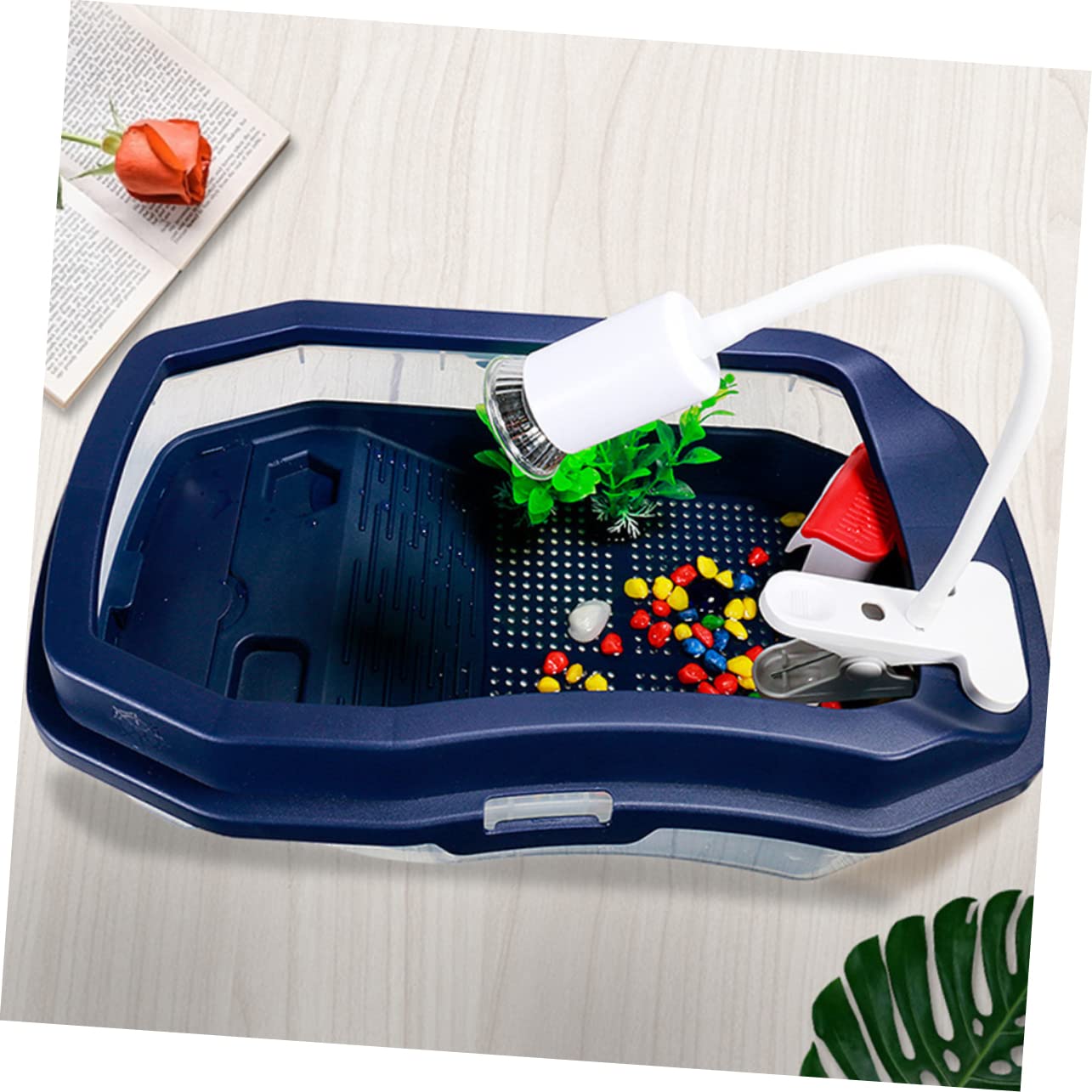 TOYANDONA Tanque de Plástico y Fácil de Limpiar Resistente a Golpes Plataforma Azul para Tomar el Sol Adecuado para Descanso y Natación para Tortugas de Tortugas