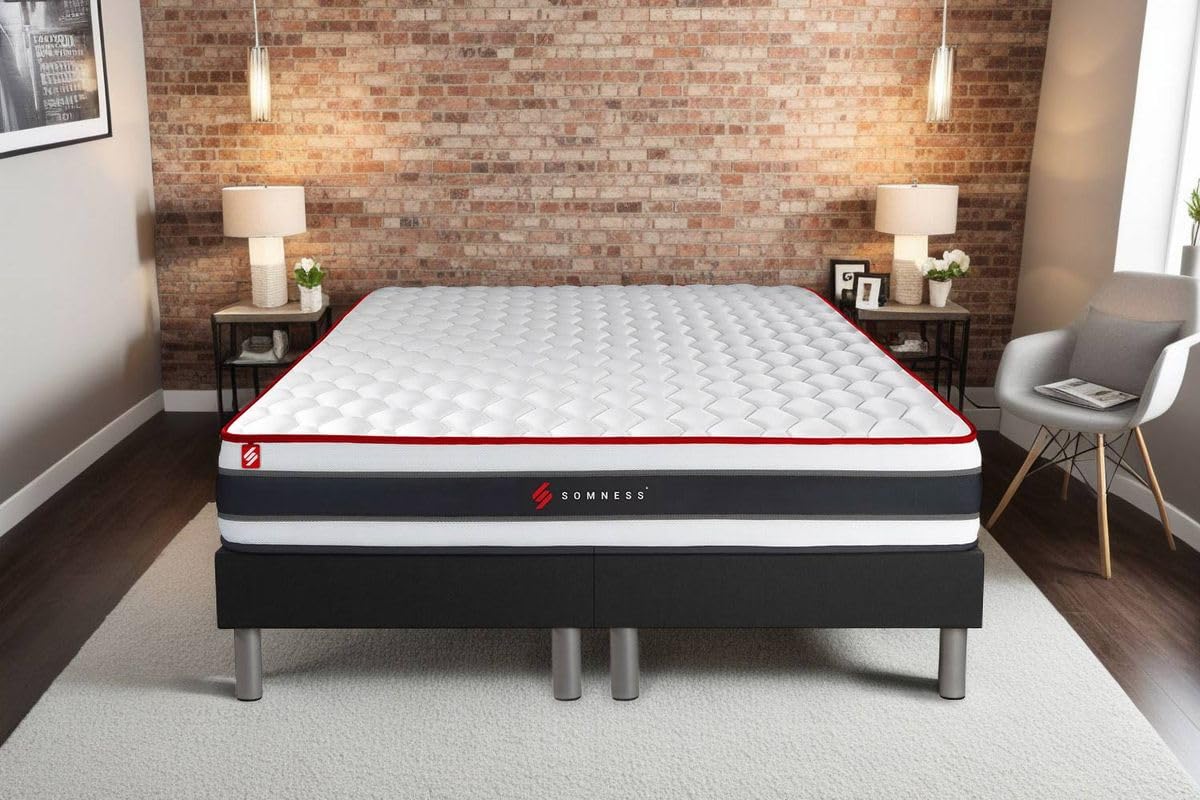 Ensemble Double sommier + Matelas Energy Ressorts ensachés et mémoire de Forme 160x200 | Epaisseur : 22 cm | Confort : Ferme