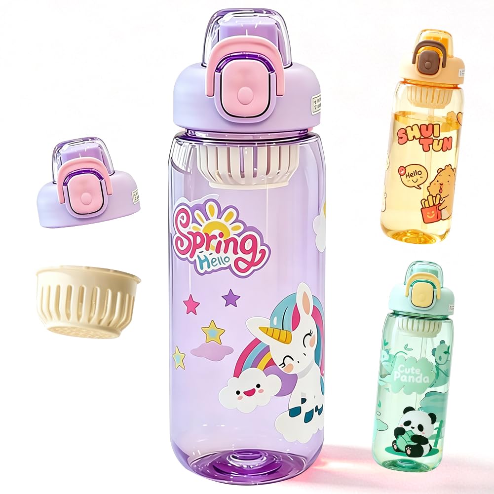 HATFRYF Unicorn Water Bottle, Unicorn Drinking Bottle Water Bottles Plastic Bottles, Filter Water Cup Drinking Leakproof Sports Bottles for School (600ML)