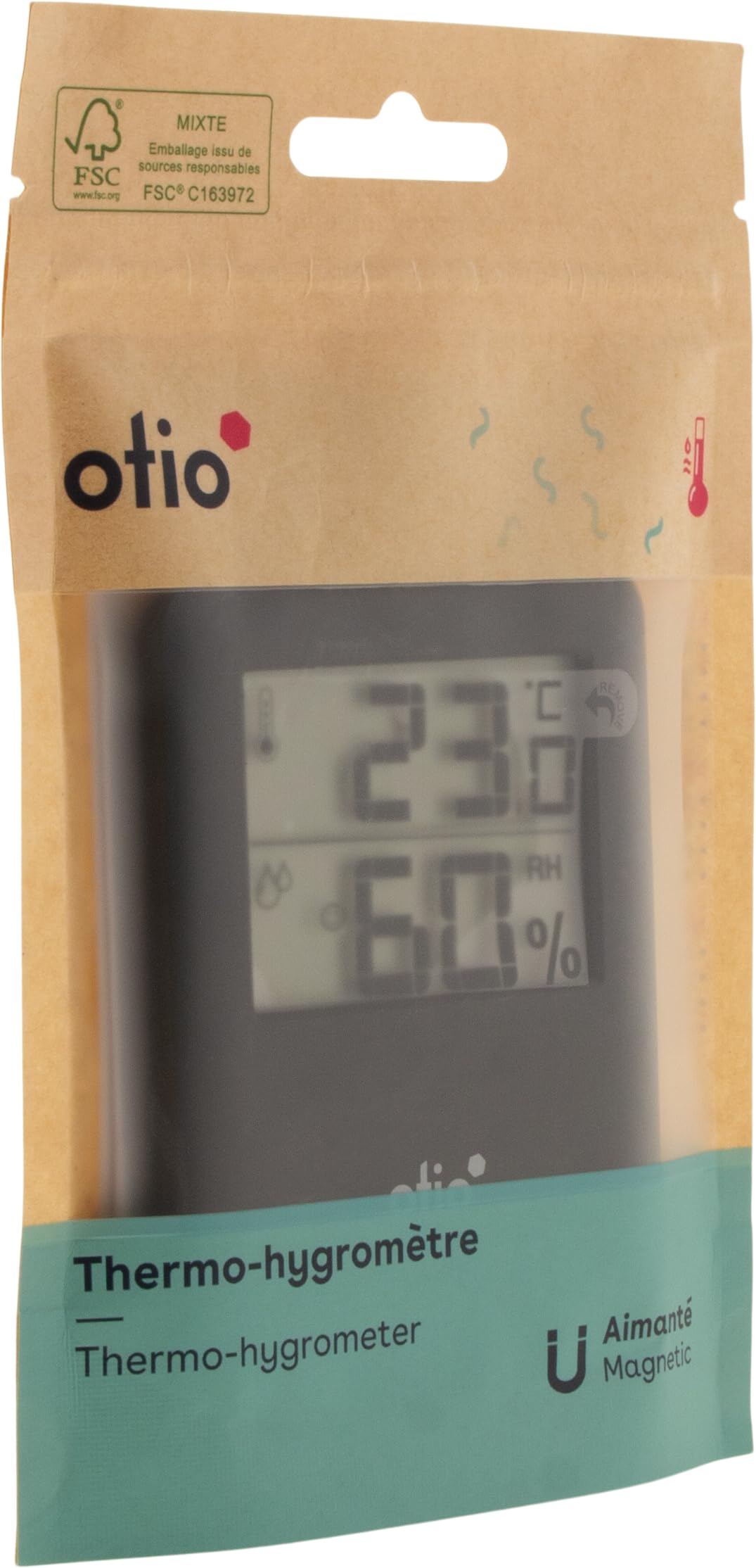 Otio - Higrometr magnetyczny z termometrem - ekran LCD - Czarny