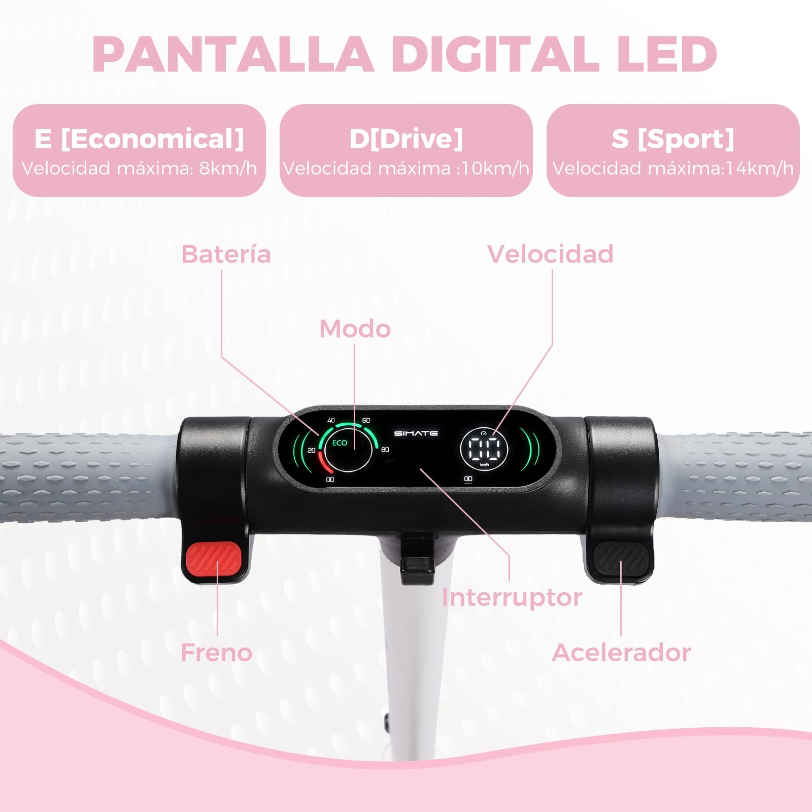 Patinete Eléctrico Niño 130W Plegable y Ligero, Velocidad Máxima de 15 km/h, 3 Modos de Velocidad, Pantalla LED y Luces Coloridas, Cumpleaños y Navidad (Rosa)