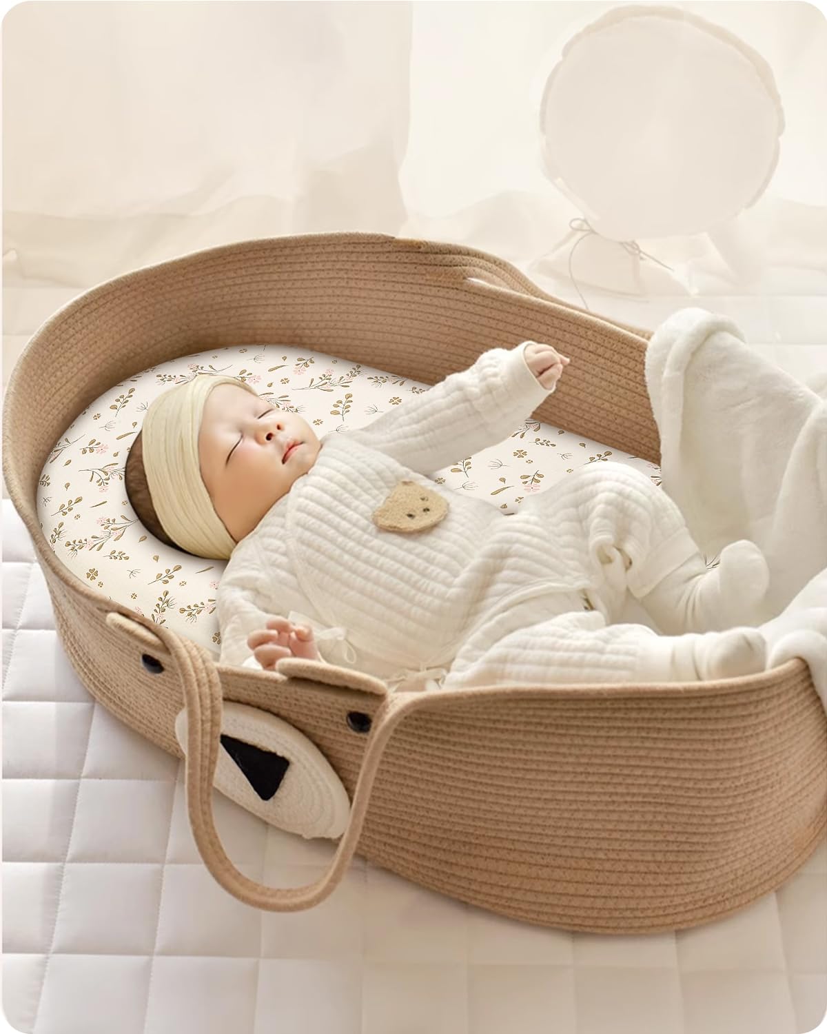 Sabanas Ajustables para Bebe Juego,3 Piezas 100% Cotone Mussola Juego de Sábanas Bajeras con Bordes Elásticos para Bebé Bajera para Cama Ovalada Reloj de Arena y Colchón Rectangular 83 X 43 CM