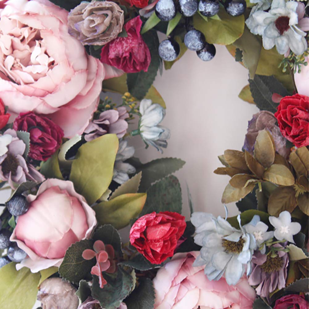 TüRkranz FrüHling,Türkranz Wandkranz, Frühlingskränze, 35cm Sommer Alle Jahreszeiten Blumenkranz, Blume Kranz Pfingstrose Girlande Künstliche Pfingstrose Hängende Blätter Vine Seide Front Tür Wand