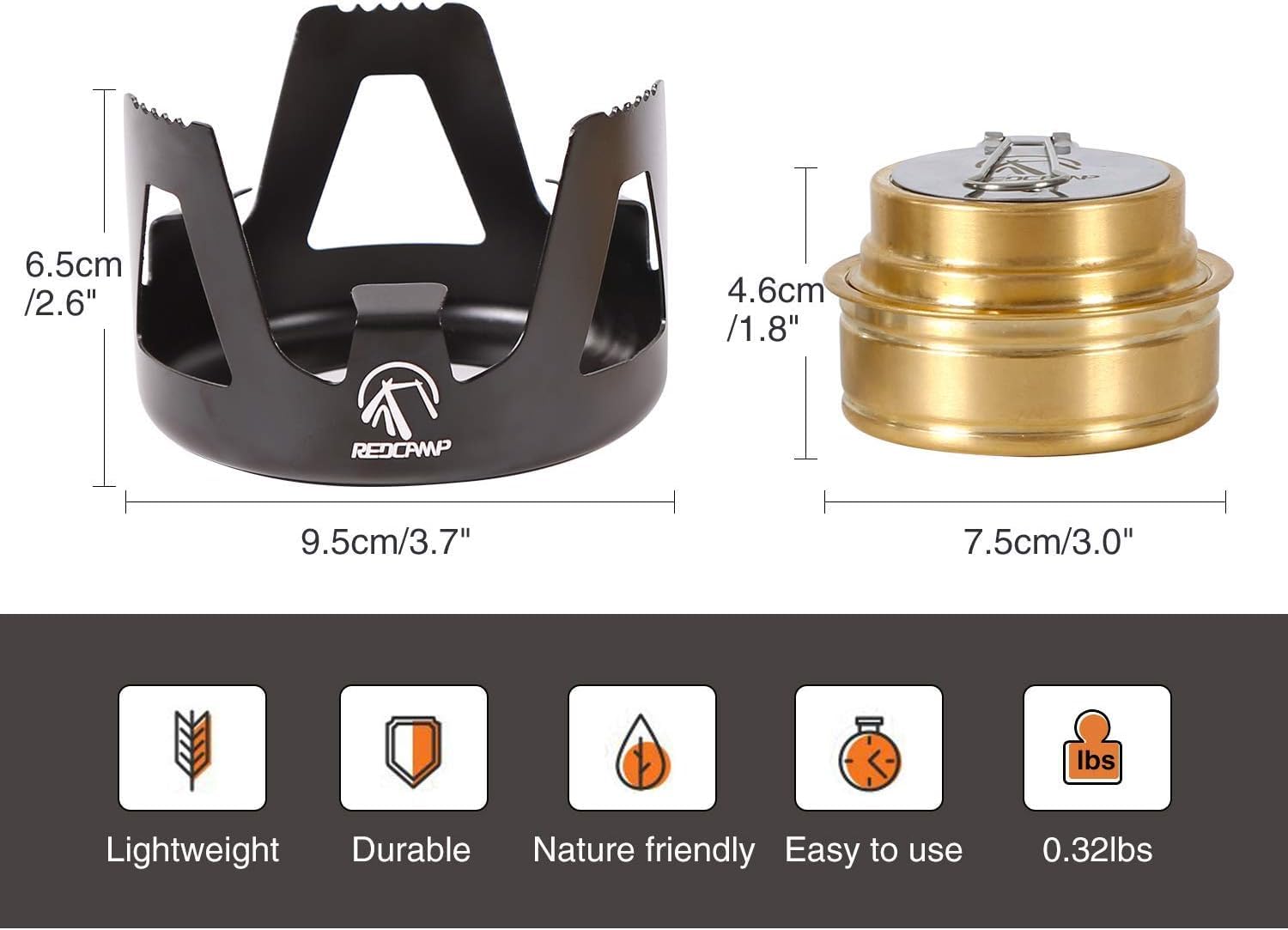 REDCAMP Mini Alkohol Herd für Backpacking, Camping Herd Leichter Messing Spirit Brenner mit Aluminiumständer für Camping Wandern, Alkohol Kocher schwarz