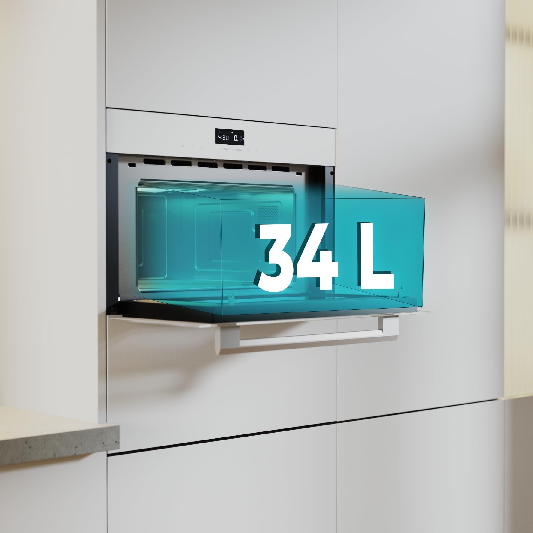 Cecotec Micro-ondes Encastrable Glass White de 34L Bolero Hexa MW703800 Glass White. 1450W, Mode Grill 1100W, Defrost, Auto Menu, Speed cooking, Minuterie, Contrôle Tactile