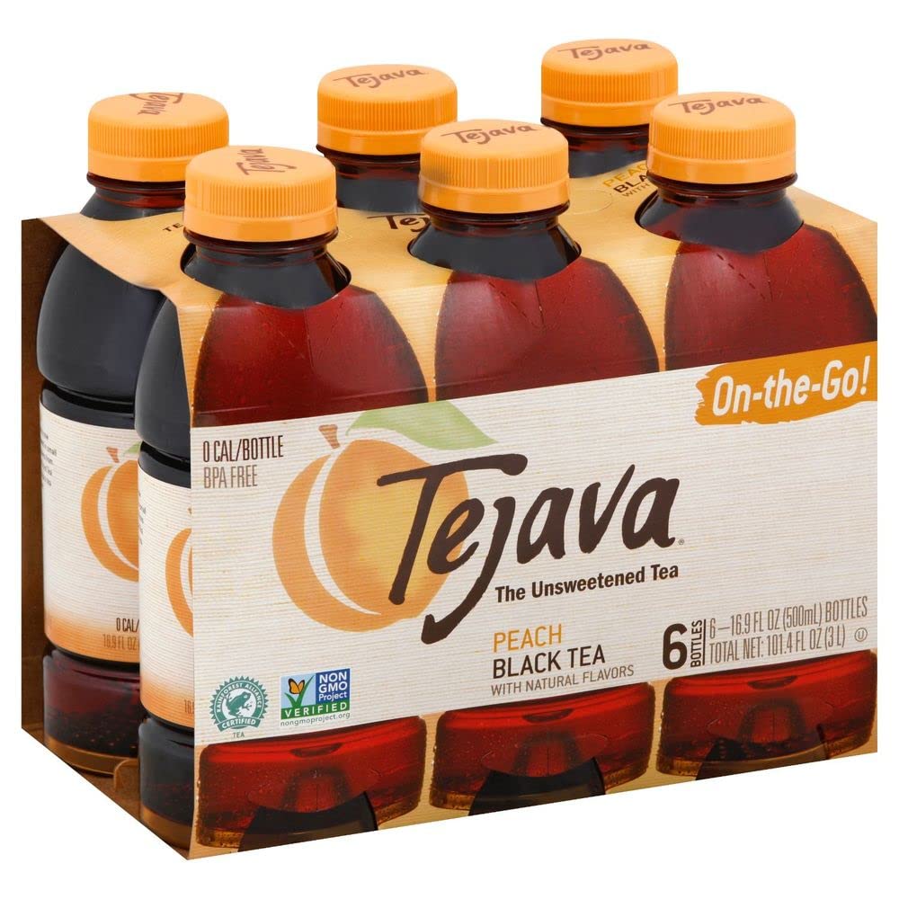 TejavaPeach Black Tea, 6 Pack 16.9 oz PET, Unsweetened, Ready-to-Drink Premium Iced TeaRainforest AllianceRainforest AllianceRainforest AllianceRainforest Alliance