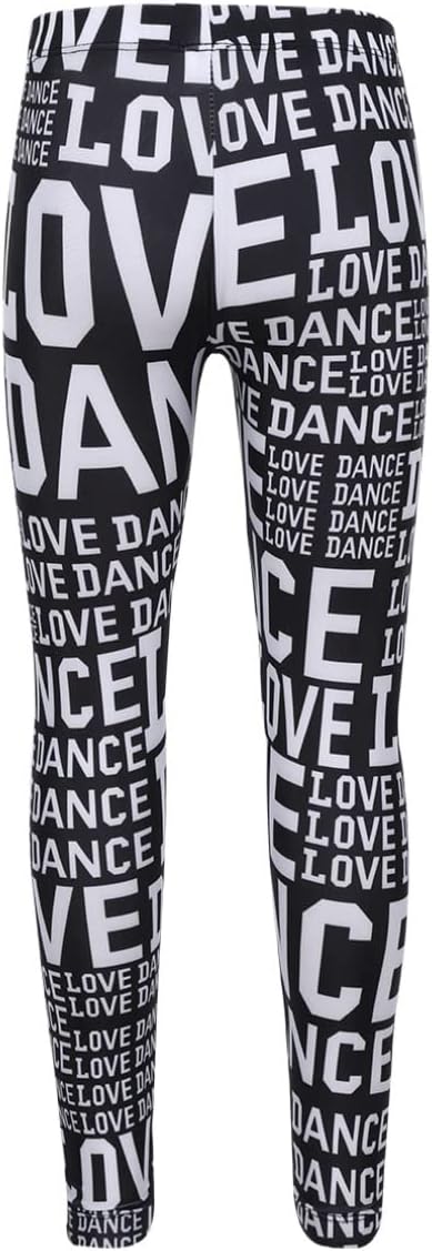 Sxiwei Kids Girls Athletic Leggings Love Dance Print Sportswear Workout Bottoms Running Jogger Pants