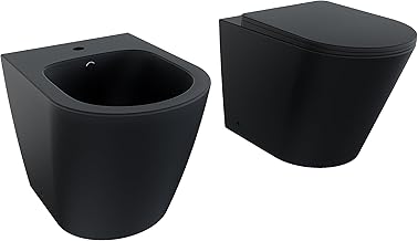 Sanitari in ceramica filomuro nero opaco vaso rimless bidet sedile soft-close chiusura rallentata mod. Vienna