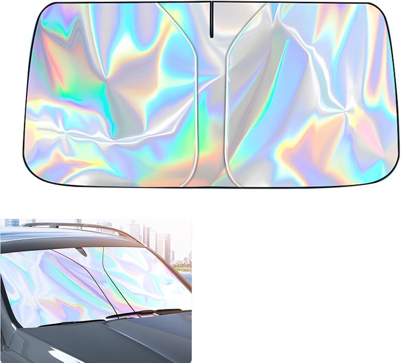 Protetor Solar para Para-brisa Dobrável com Bolsa Laser Titanium Silver FSLPQP Tamanho S