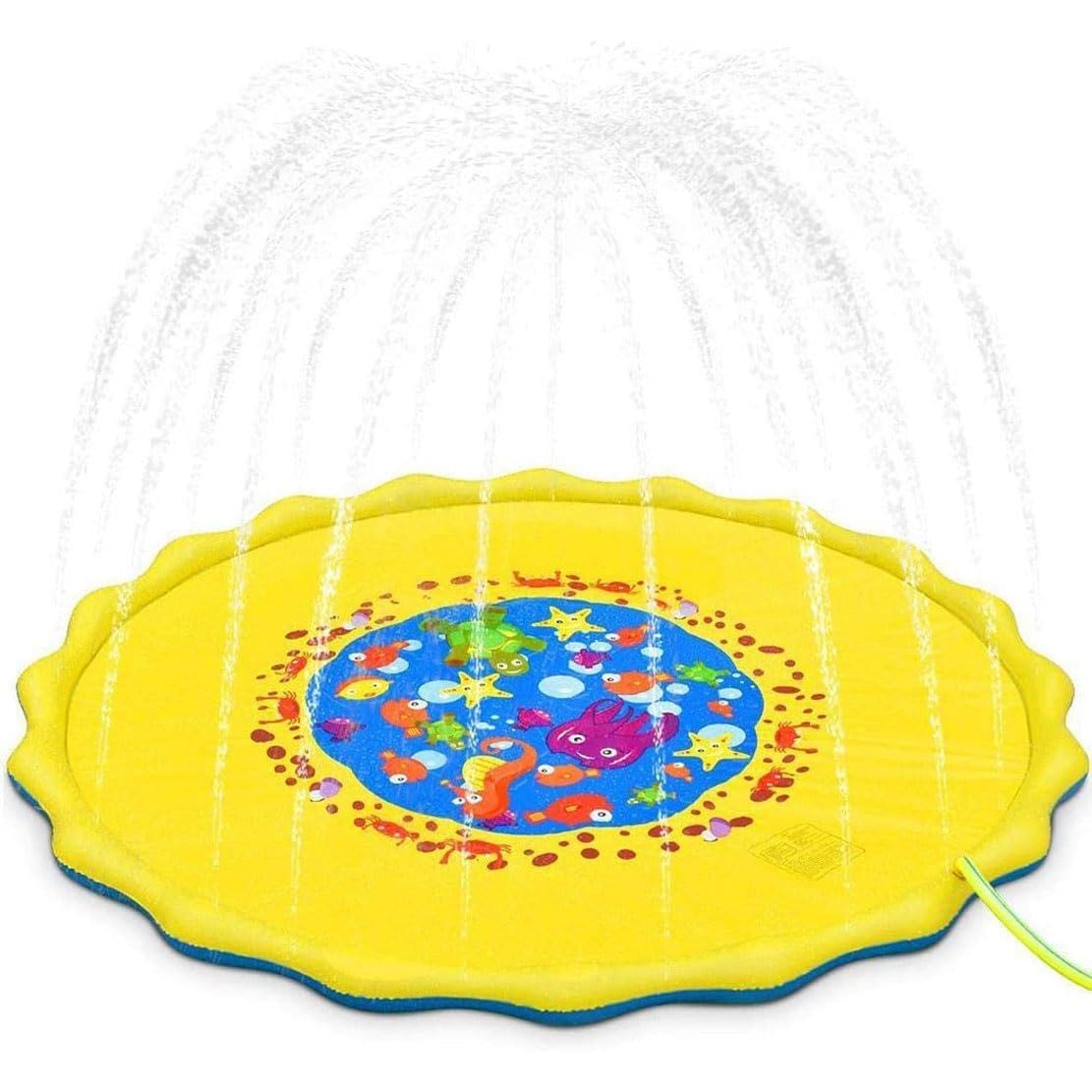 Splash Pad for Kids and Dogs, Kids Splash Pad Sprinkler, Inflatable Sprinkler Play Mat, 170cm, Outdoor Summer Backyard Wading Pool with Spray, Foldable Outdoor Water Toy (Yellow Ocean)