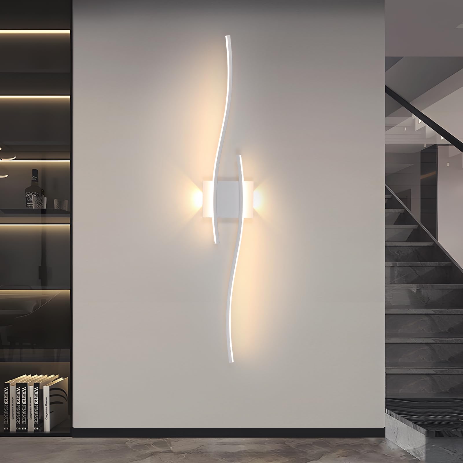 DELIPOP Lámpara de Pared Moderna LED, 27W Blanco Aplique de Pared con Forma Curva, Luz Cálida 3000K Iluminación Interior para Dormitorio Salón Pasillo Oficina