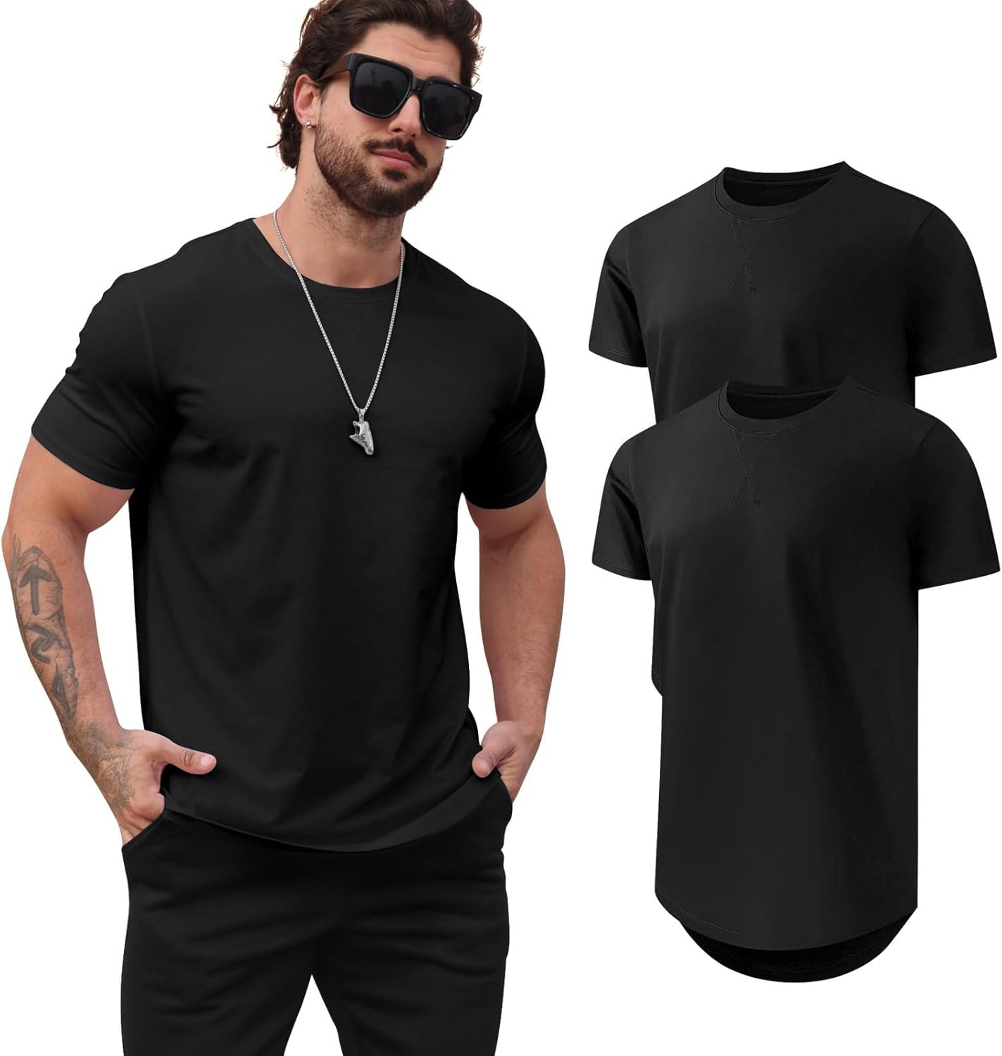 Mens T Shirts Casual Hipster Hip Hop Longline Crewneck Tee Shirts